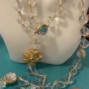 Tory Burch golden Exaggerated Roxanne & 40” clear  stones statement necklace